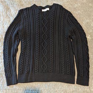 Amazon Essentials men's small black cotton fisherman crewneck cable knit sweater